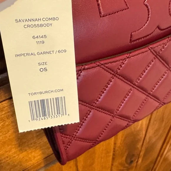 Tory Burch Savannah Comb Burgundy Quilted Crossbody Bag